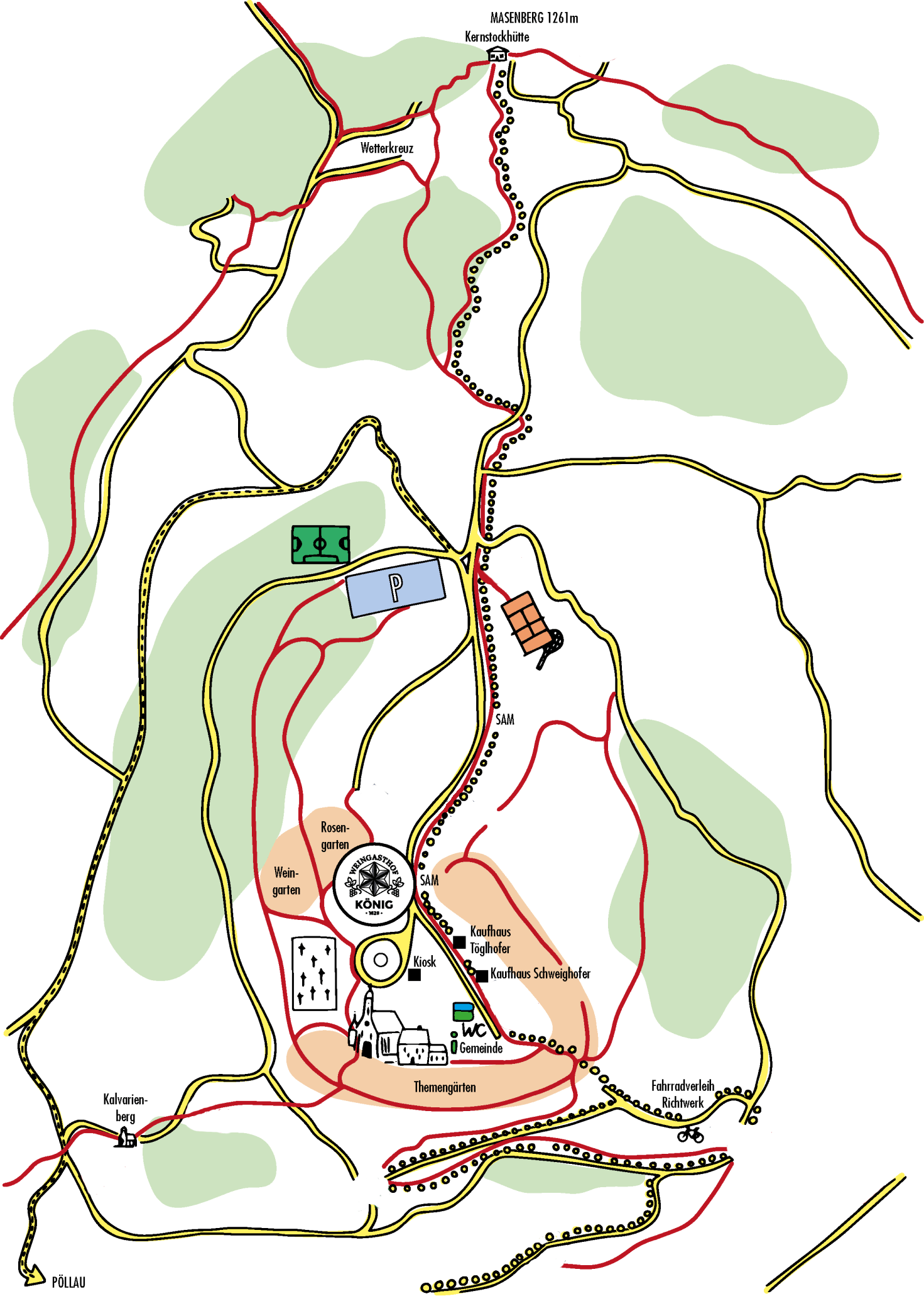 Karte Pöllauberg mit Gasthöfen und Ausflugszielen